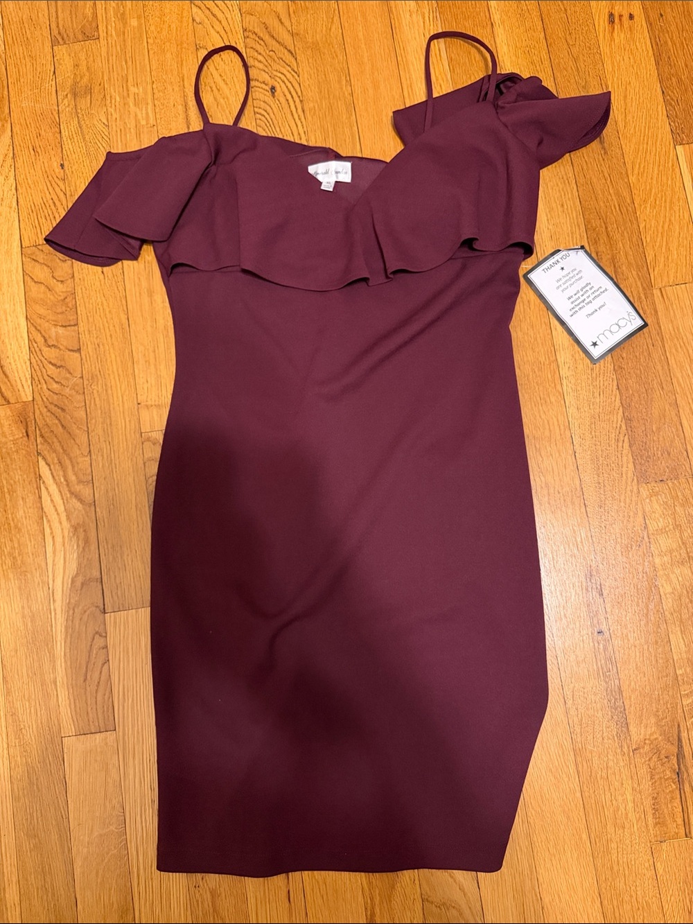 Emerald Sundae Burgundy Off-Shoulder Ruffle Mini Dress